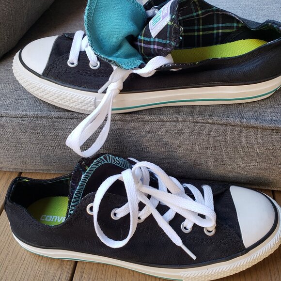 BNWT CTAS Converse Double Tongue Jet Black Aqua Plaid 655324F (Jr. 4.5) KICKS - Picture 5 of 8